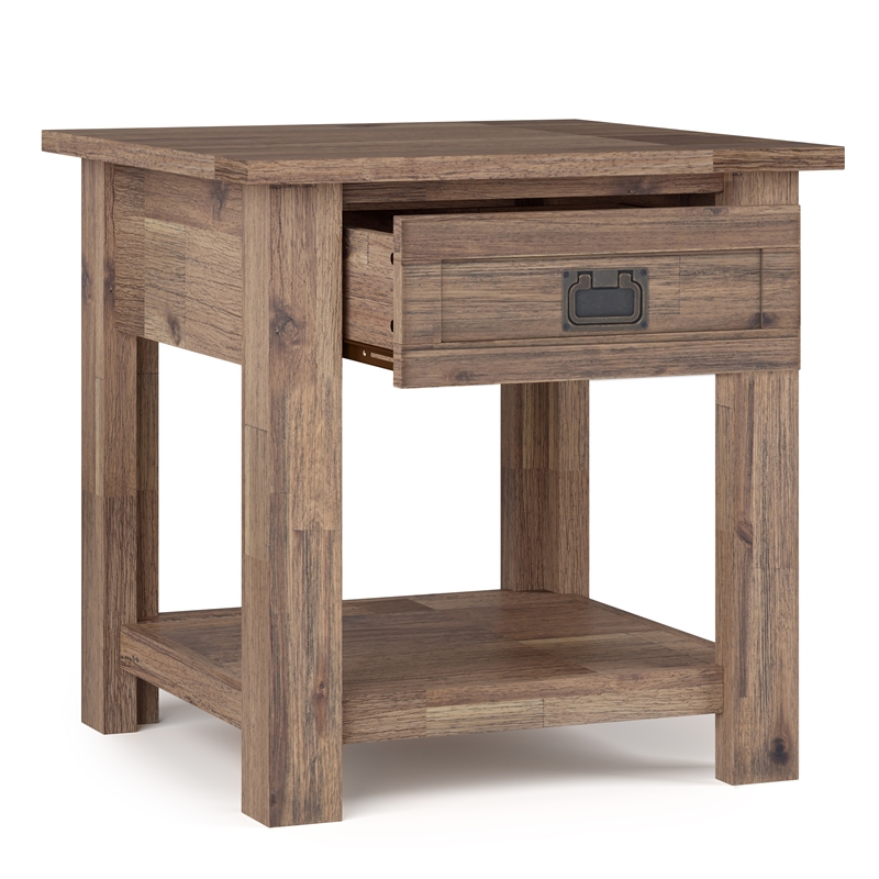 Pemberly Row Solid Acacia End Tables in Natural Aged Brown (Set of 2)