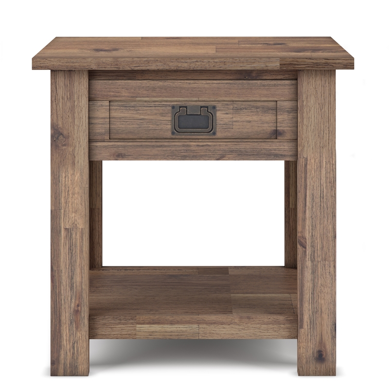 Pemberly Row Solid Acacia End Tables in Natural Aged Brown (Set of 2)