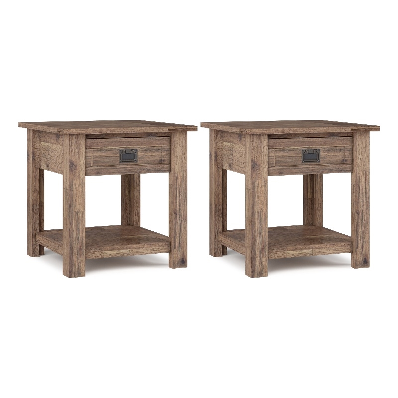 Pemberly Row Solid Acacia End Tables in Natural Aged Brown (Set of 2)