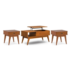 Pemberly Row Rubberwood Coffee & End Table Set in Teak Brown