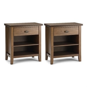 Pemberly Row Solid Wood Night Stands in Natural Aged Brown (Set of 2)