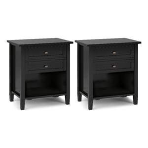 Pemberly Row 24&quot Solid Wood Night Stand Set in Black with 2 Drawers
