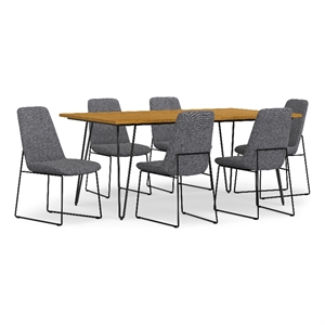 Pemberly Row 7-Piece Dining Set with Oak Veneer Table and Grey Chairs