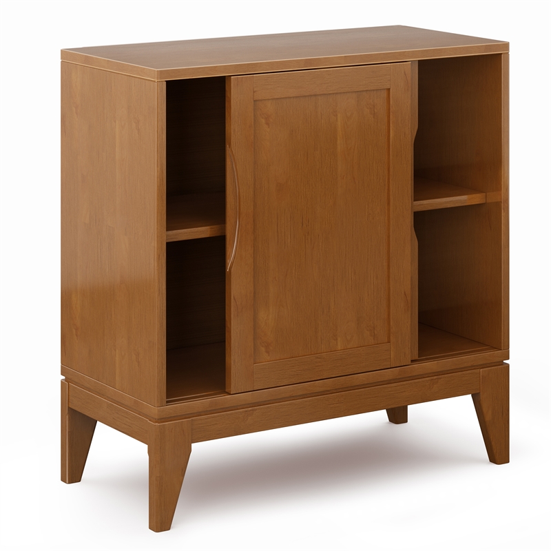 Pemberly Row Solid Hardwood Storage Cabinets Set of 2 in Teak Brown