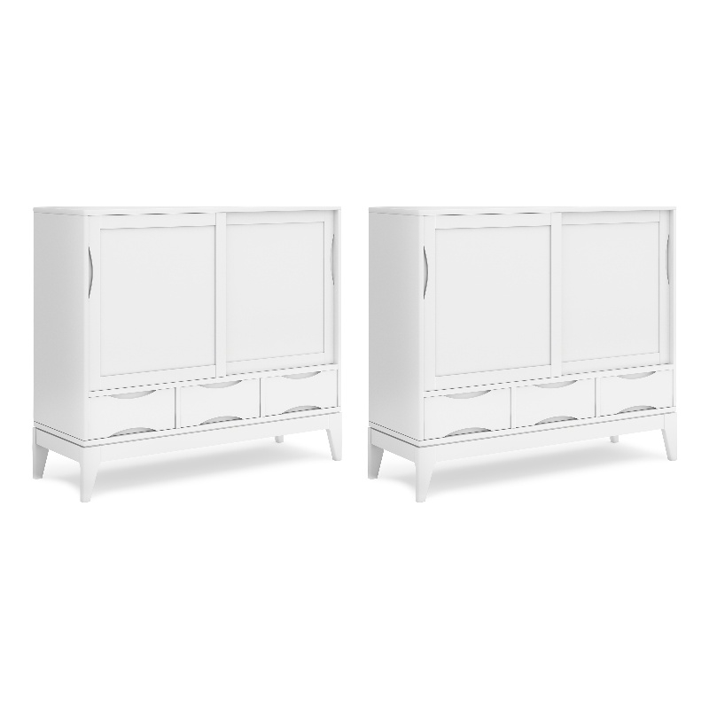 Pemberly Row Tall Storage Cabinet Set of 2 with Drawers in White