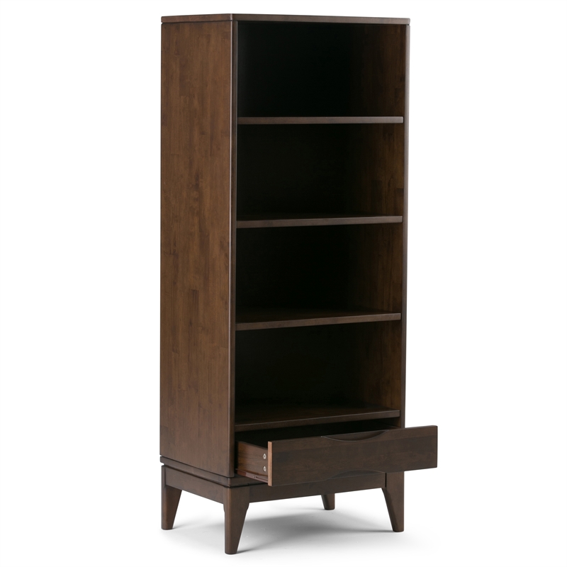 Pemberly Row 24W 4-Shelf Bookcase with Drawer Set of 2 in Walnut Brown