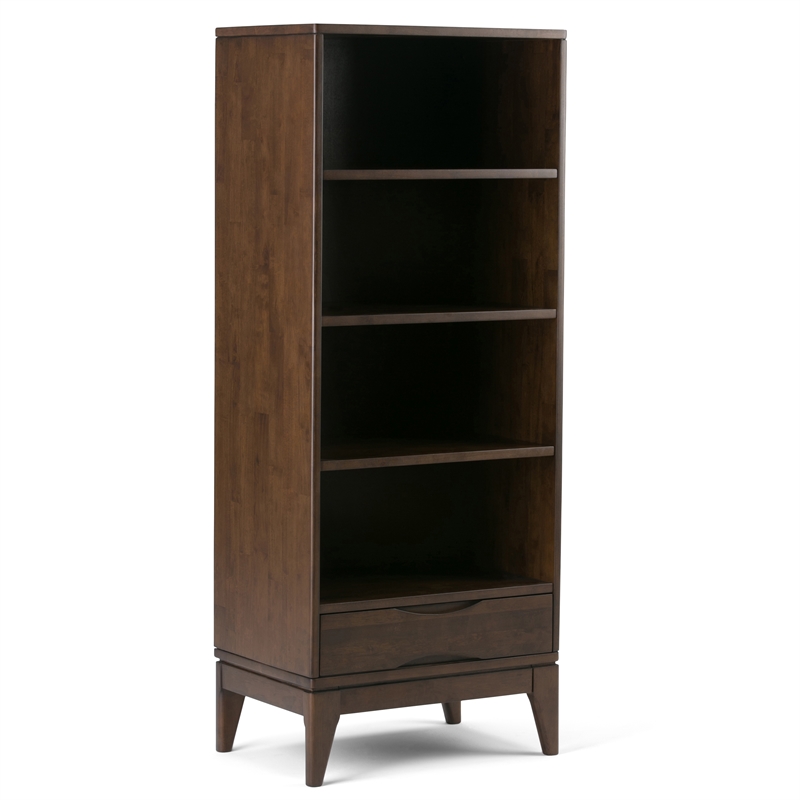Pemberly Row 24W 4-Shelf Bookcase with Drawer Set of 2 in Walnut Brown