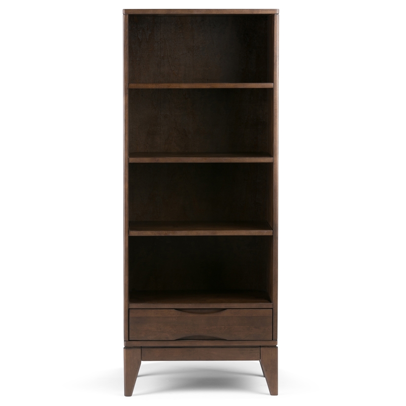Pemberly Row 24W 4-Shelf Bookcase with Drawer Set of 2 in Walnut Brown