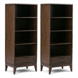 Pemberly Row 24W 4-Shelf Bookcase with Drawer Set of 2 in Walnut Brown