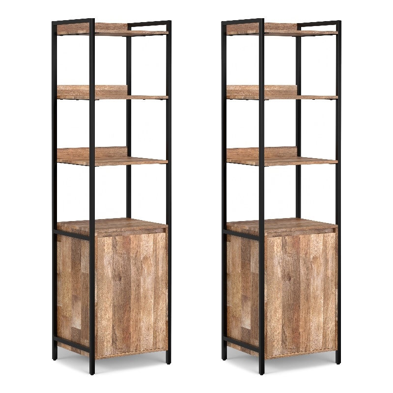 Pemberly Row 20W 5-Shelf Bookcase with Door Set of 2 in Natural