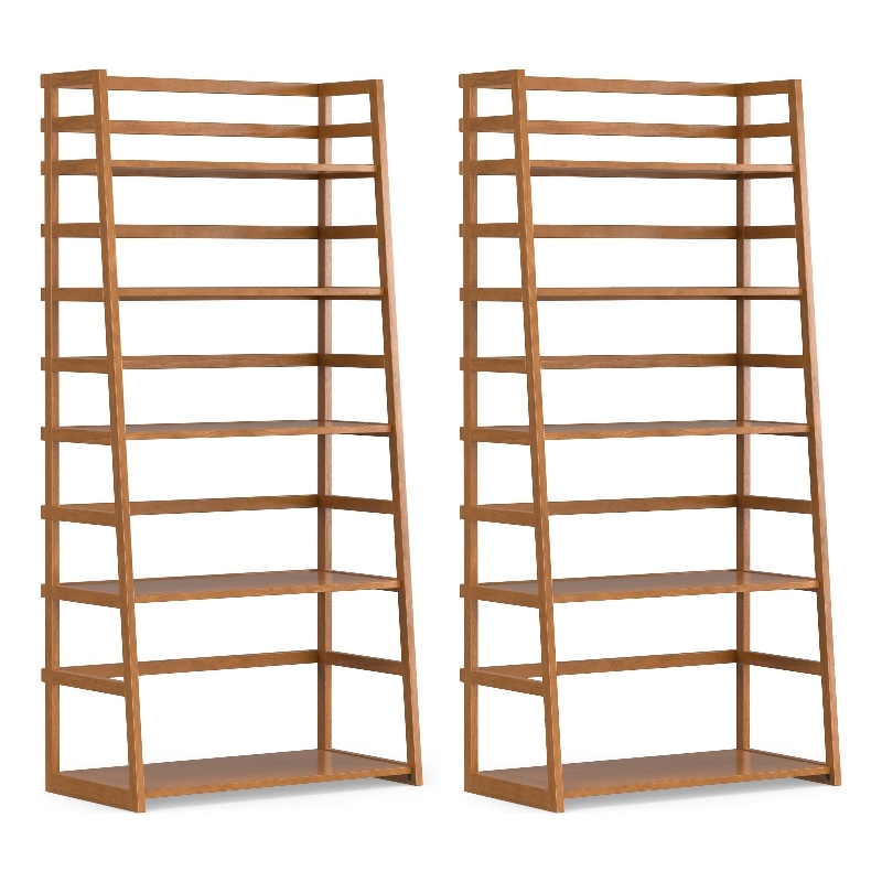 Pemberly Row Ladder Bookshelf Set of 2 Wood Light Golden Brown 30