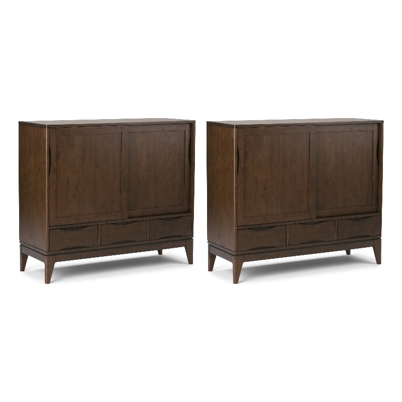 Pemberly Row Medium Storage Cabinet Set of 2 in Walnut Brown Wood