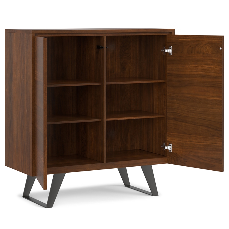 Pemberly Row Metal Tall Storage Cabinet Set of 2 with Doors in Walnut Veneer