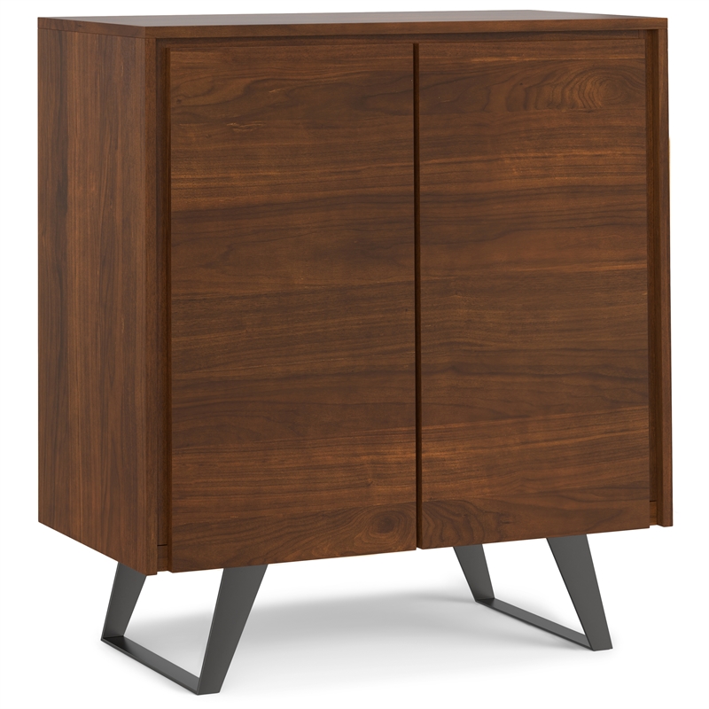 Pemberly Row Metal Tall Storage Cabinet Set of 2 with Doors in Walnut Veneer