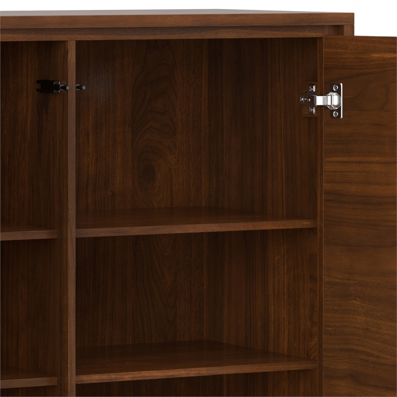 Pemberly Row Metal Tall Storage Cabinet Set of 2 with Doors in Walnut Veneer