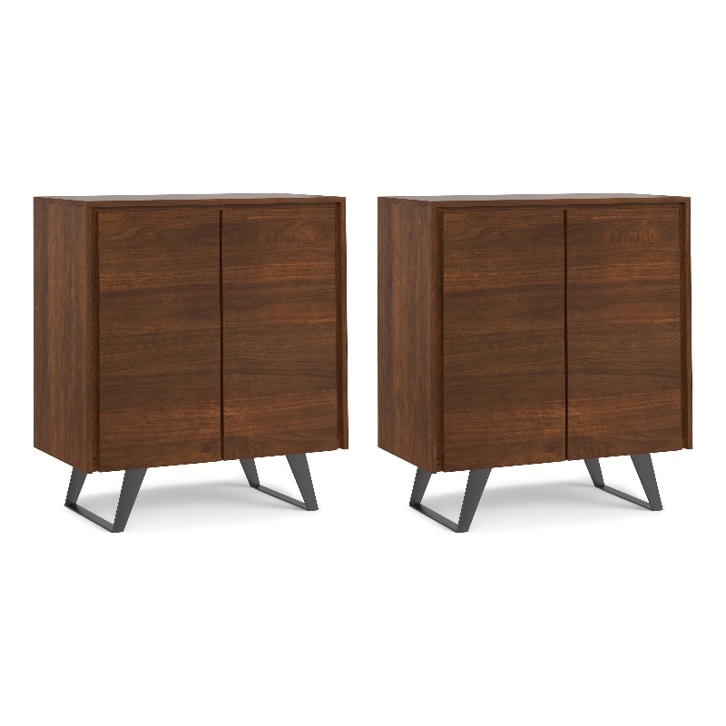 Pemberly Row Metal Tall Storage Cabinet Set of 2 with Doors in Walnut Veneer