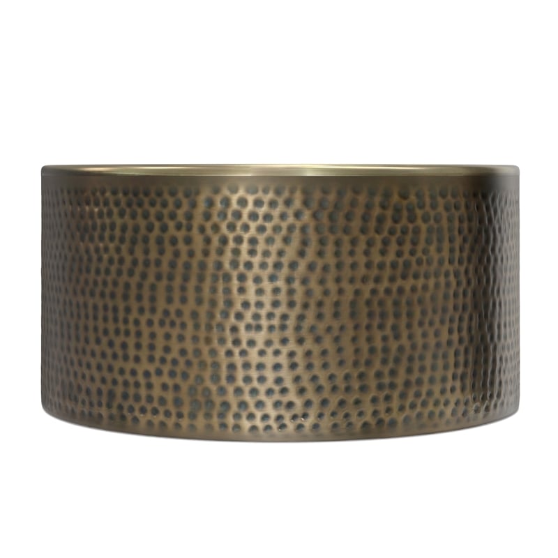 Pemberly Row Boho Coffee Table 32 in Round Drum in Hammered Antique Gold