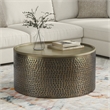 Pemberly Row Boho Coffee Table 32 in Round Drum in Hammered Antique Gold