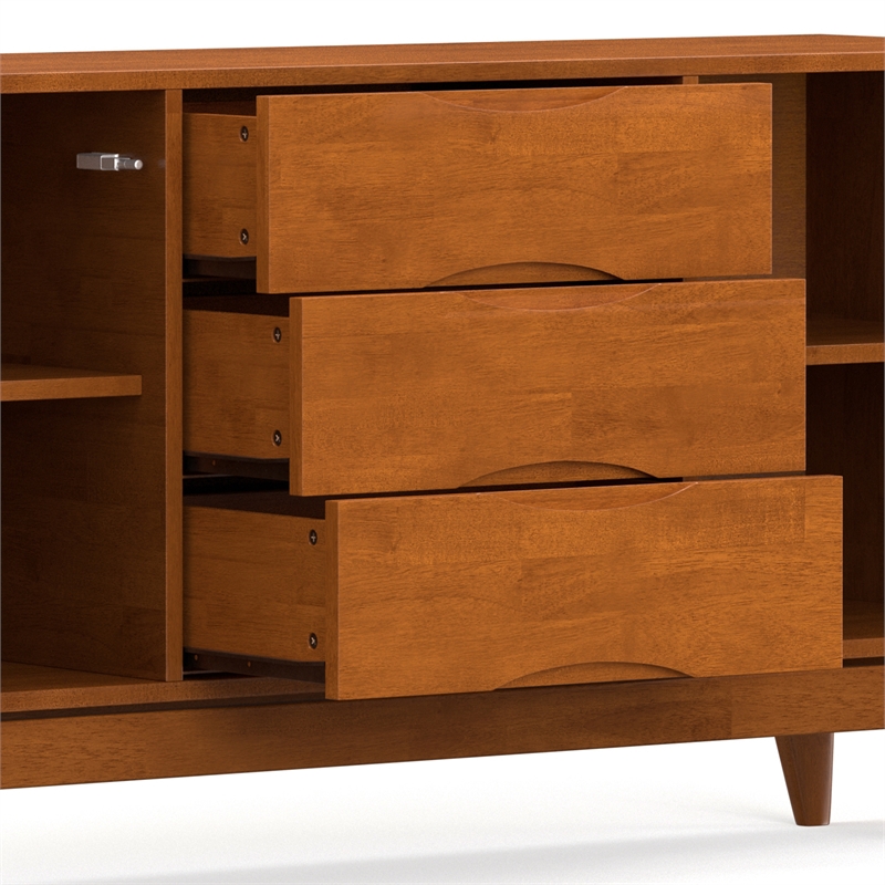 Pemberly Row Mid-Century Hardwood Sideboard Buffet in Teak Brown Finish 60