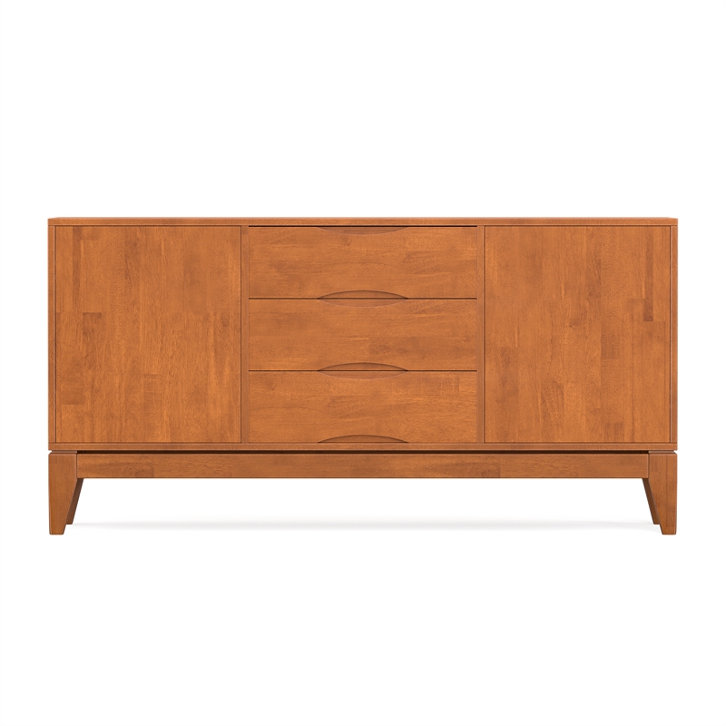 Pemberly Row Mid-Century Hardwood Sideboard Buffet in Teak Brown Finish 60