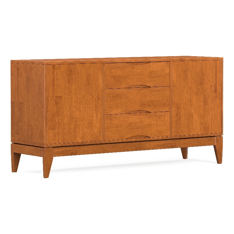 Pemberly Row Mid-Century Hardwood Sideboard Buffet in Teak Brown Finish 60