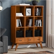 Pemberly Row Mid-Century Hardwood Bookcase with Drawers in Teak Brown 42