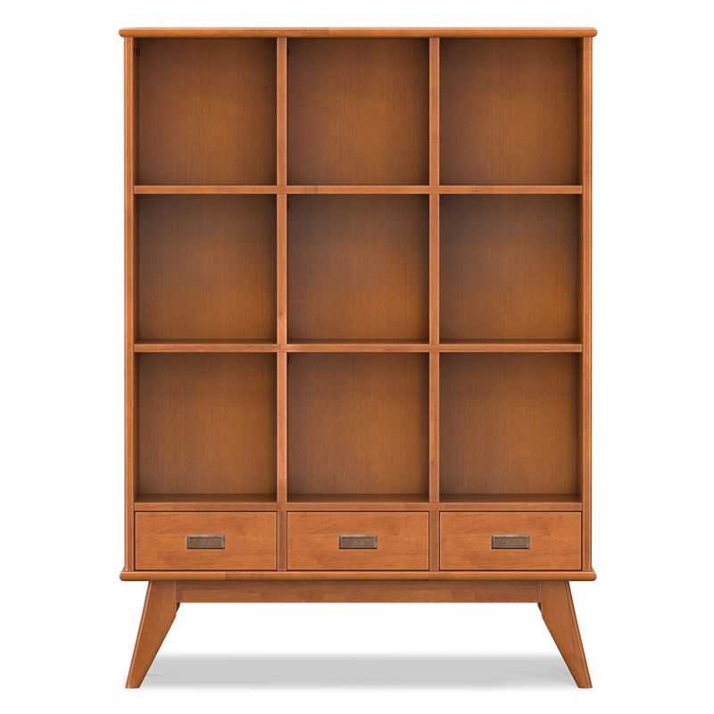 Pemberly Row Mid-Century Hardwood Bookcase with Drawers in Teak Brown 42