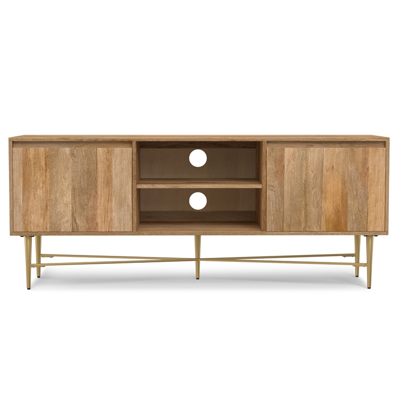 Pemberly Row 60 Inch Wood TV Stand in Natural for TVs up to 65 Inches