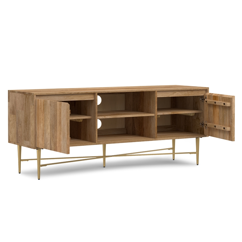 Pemberly Row 60 Inch Wood TV Stand in Natural for TVs up to 65 Inches