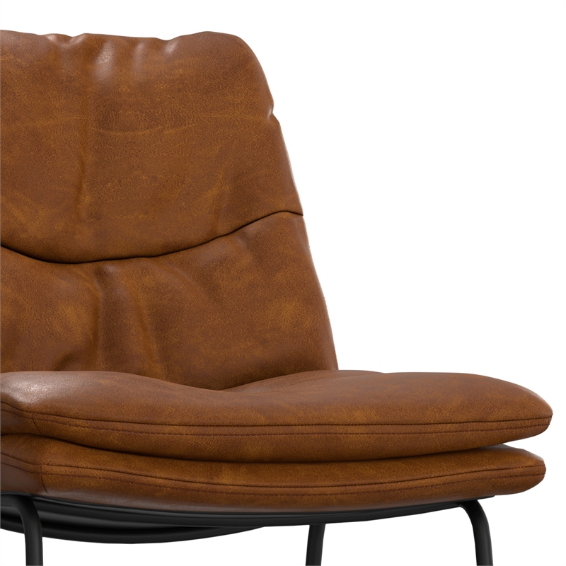Pemberly Row Modern Bar Stool Set of 2 in Camel Brown Faux Leather