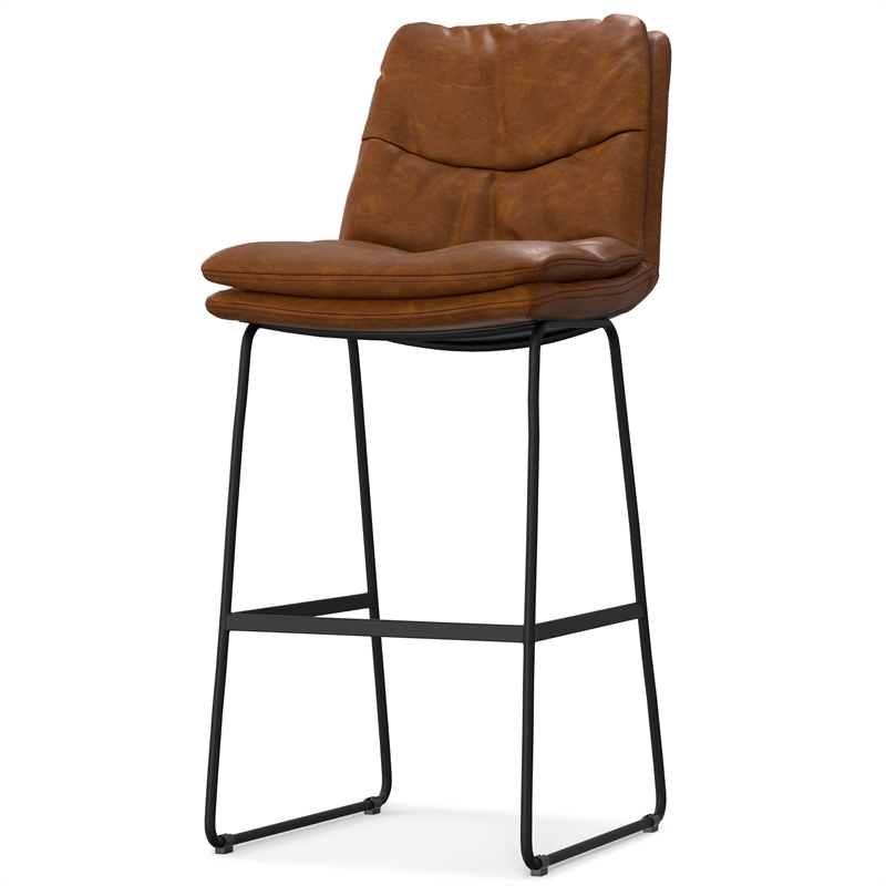 Pemberly Row Modern Bar Stool Set of 2 in Camel Brown Faux Leather