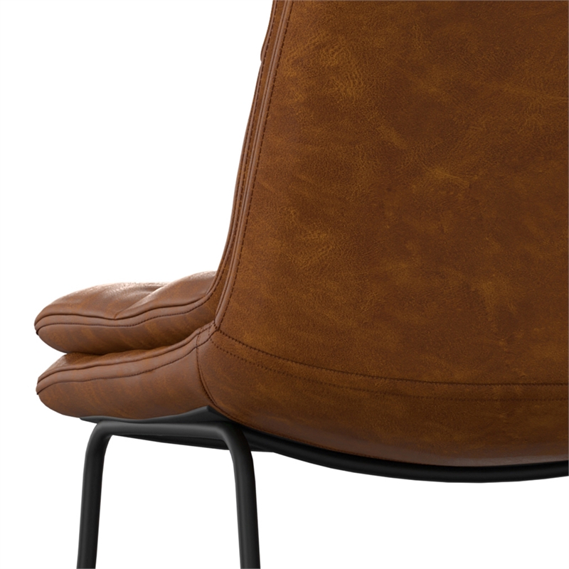 Pemberly Row Modern Bar Stool Set of 2 in Camel Brown Faux Leather