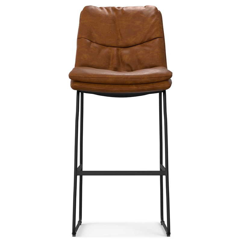 Pemberly Row Modern Bar Stool Set of 2 in Camel Brown Faux Leather