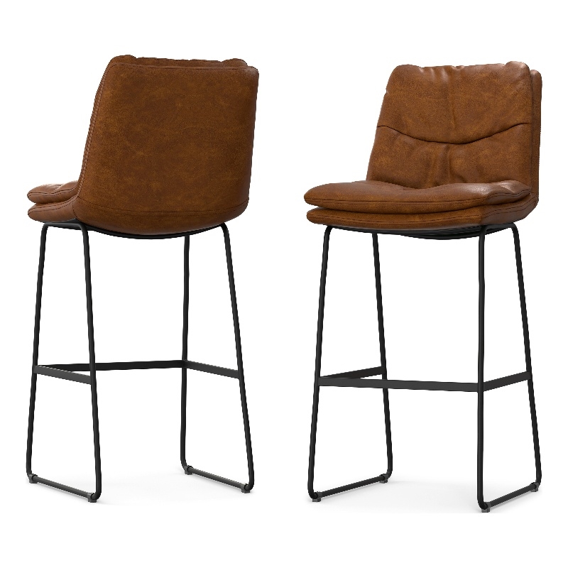 Pemberly Row Modern Bar Stool Set of 2 in Camel Brown Faux Leather