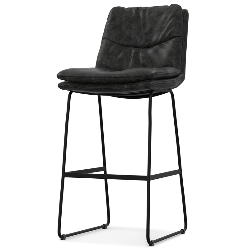 Pemberly Row Modern Bar Stool Set of 2 in Charcoal Gray Faux Leather
