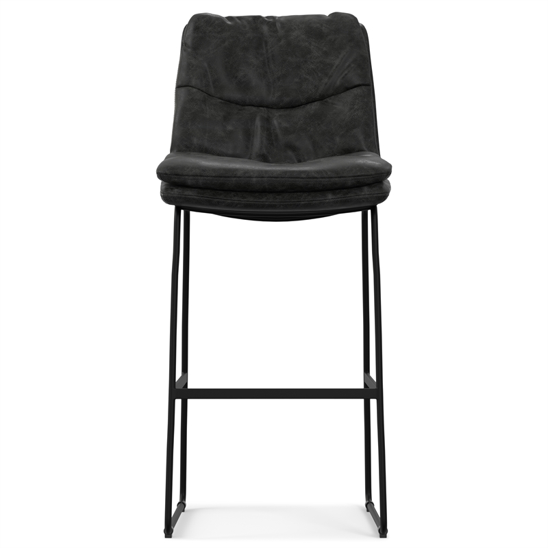 Pemberly Row Modern Bar Stool Set of 2 in Charcoal Gray Faux Leather