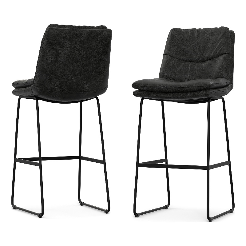 Pemberly Row Modern Bar Stool Set of 2 in Charcoal Gray Faux Leather