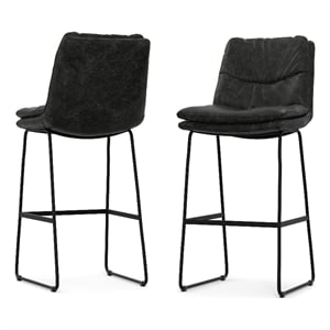 Pemberly Row Modern Bar Stool Set of 2 in Charcoal Gray Faux Leather