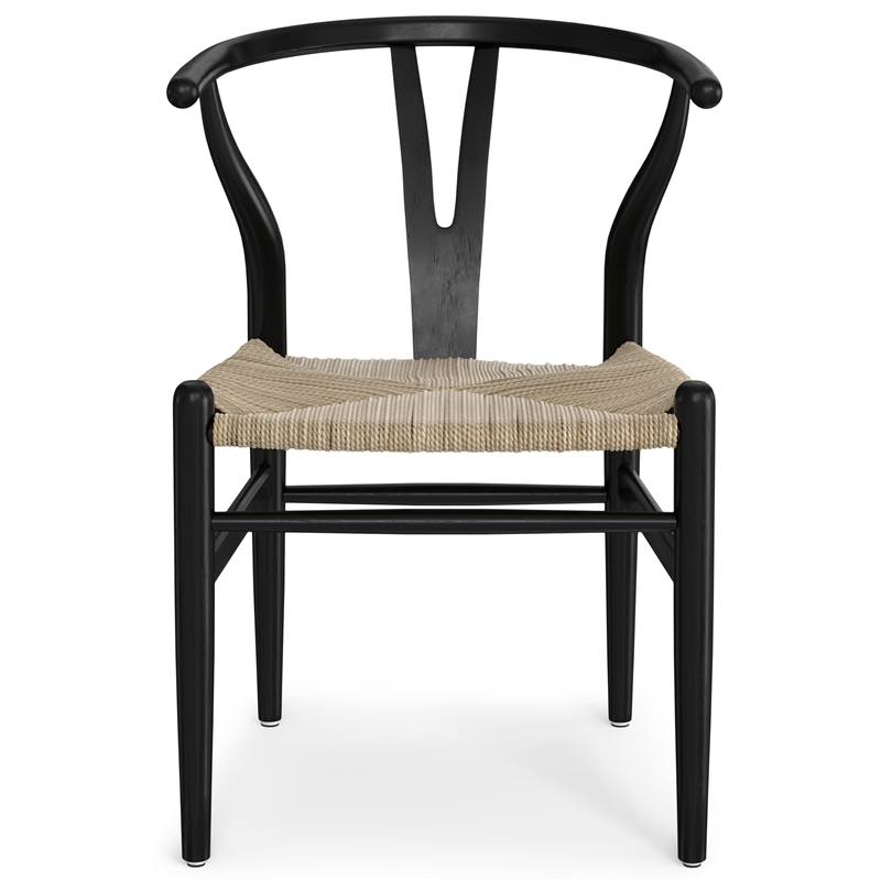 Pemberly Row Hershey Dining Chair Set of 2 in Black Wood and Rope