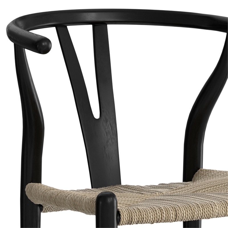 Pemberly Row Hershey Dining Chair Set of 2 in Black Wood and Rope