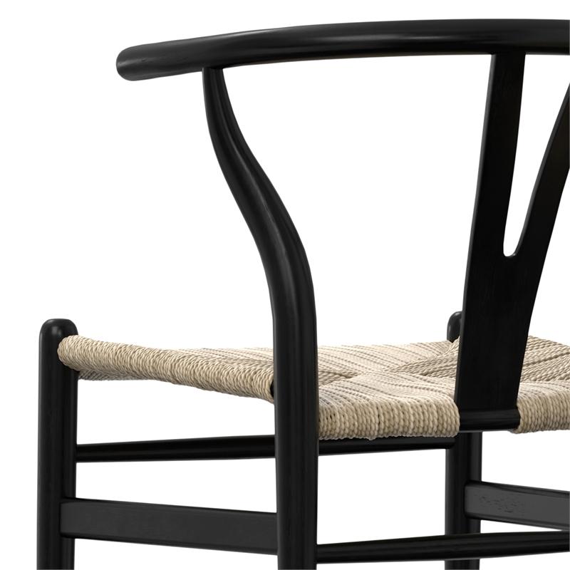 Pemberly Row Hershey Dining Chair Set of 2 in Black Wood and Rope