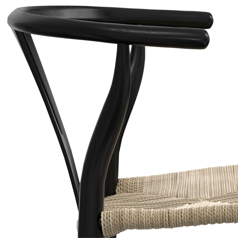 Pemberly Row Hershey Dining Chair Set of 2 in Black Wood and Rope