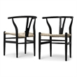 Pemberly Row Hershey Dining Chair Set of 2 in Black Wood and Rope