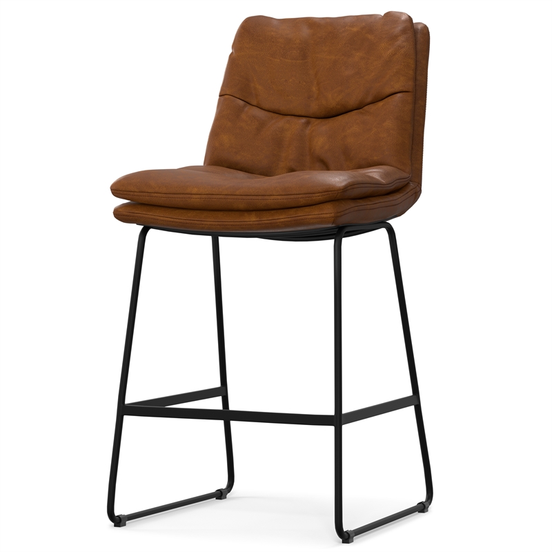 Pemberly Row Camel Brown Counter Height Stool in Faux Leather (Set of 2)
