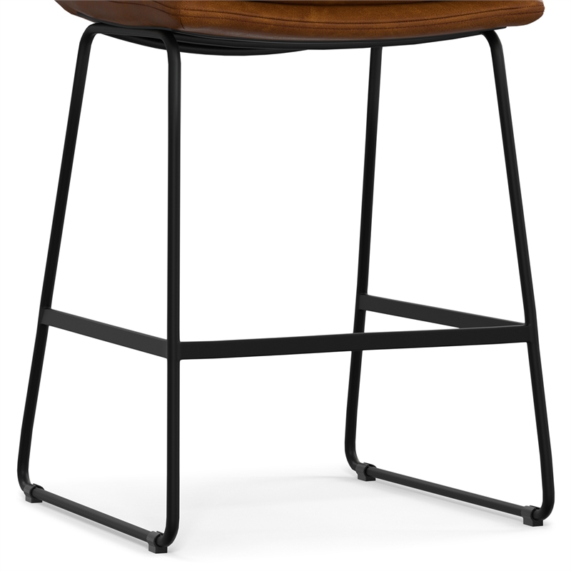 Pemberly Row Camel Brown Counter Height Stool in Faux Leather (Set of 2)