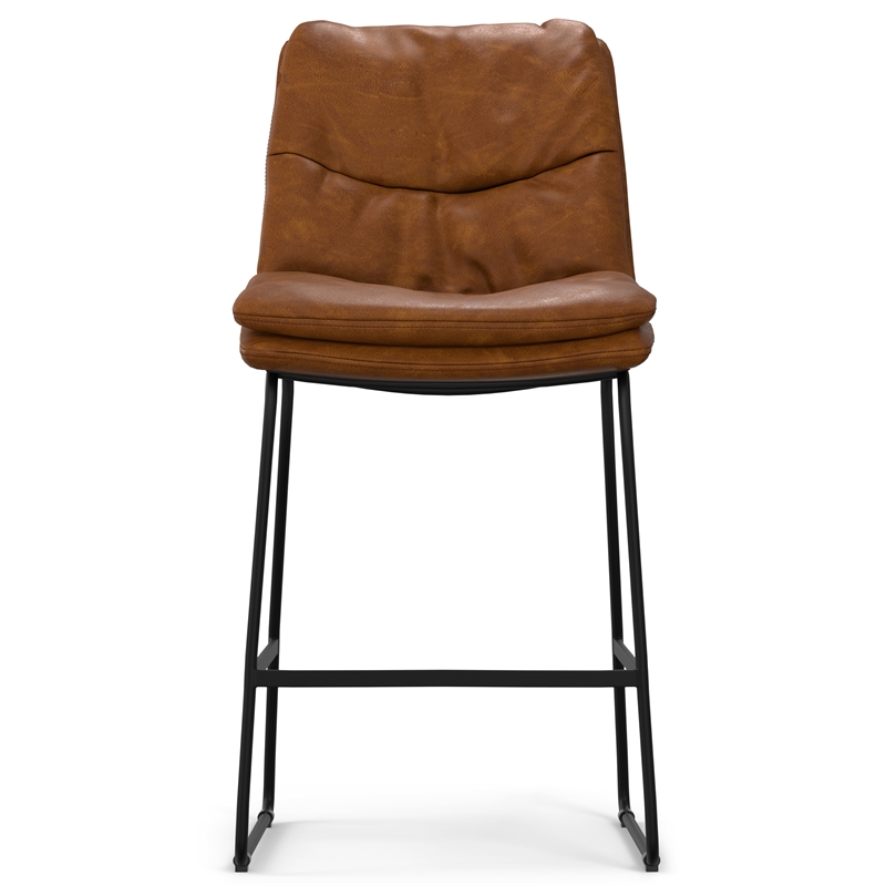 Pemberly Row Camel Brown Counter Height Stool in Faux Leather (Set of 2)