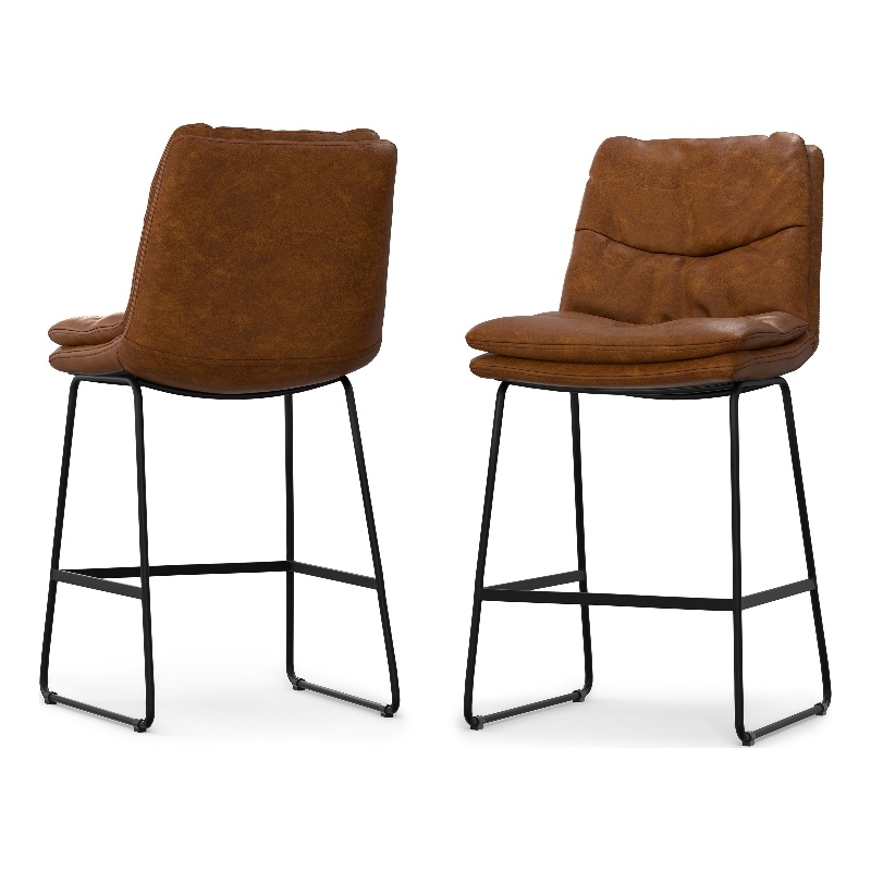 Pemberly Row Camel Brown Counter Height Stool in Faux Leather (Set of 2)