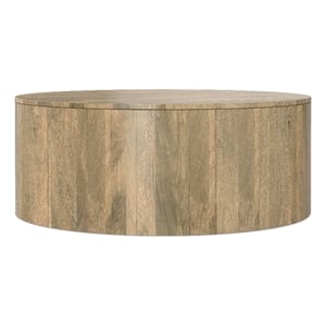 Pemberly Row Mango Wood Round Drum Coffee Table in Briarsmoke