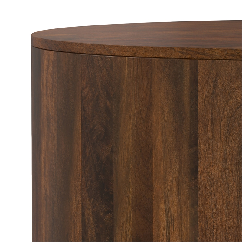 Pemberly Row Drum Coffee Table in Mango Wood Walnut Brown 36 in Wide