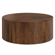 Pemberly Row Drum Coffee Table in Mango Wood Walnut Brown 36 in Wide